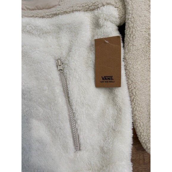 Vans Sherpa Lined Jacket Womens XL Fleece Avondale Cream Beige Full Zip Checker - Picture 4 of 14